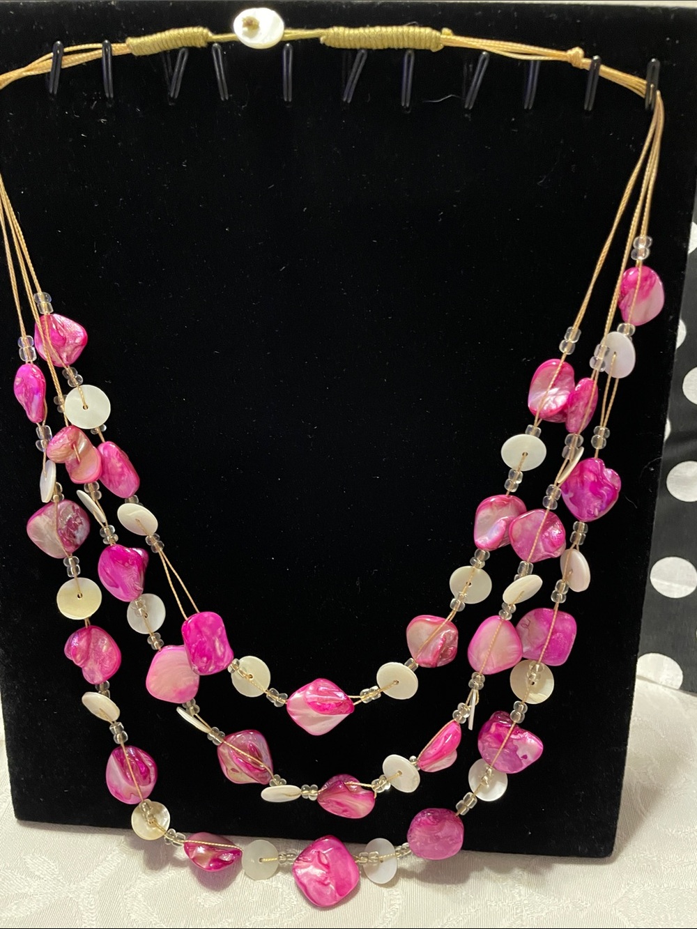 22.5” New York & Company Multi-Strand Pink Shell and Pearl Disc Necklace.